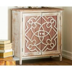 Light Brown 2 Door Geometric Cabinet with Carved Relief Overlay by Litton Lane -Outlet Litton Lane Store light brown litton lane accent cabinets 84336 31 1000