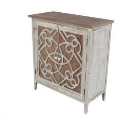 Light Brown 2 Door Geometric Cabinet with Carved Relief Overlay by Litton Lane -Outlet Litton Lane Store light brown litton lane accent cabinets 84336 40 1000