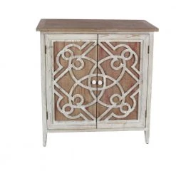 Light Brown 2 Door Geometric Cabinet with Carved Relief Overlay by Litton Lane