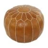 18 in. Light Brown Leather Bohemian Pouf by Litton Lane