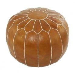 18 in. Light Brown Leather Bohemian Pouf by Litton Lane