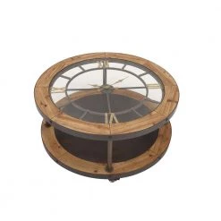 40 in. Light Brown Round Wood Industrial Coffee Table by Litton Lane