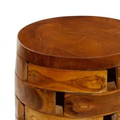 14 in. Light Brown Cylinder Wood Handmade Live Edge End Table with Brick Inspired Design by Litton Lane -Outlet Litton Lane Store light brown litton lane end side tables 38410 77 1000