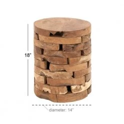 14 in. Light Brown Cylinder Wood Handmade Live Edge End Table with Brick Inspired Design by Litton Lane -Outlet Litton Lane Store light brown litton lane end side tables 38410 c3 1000