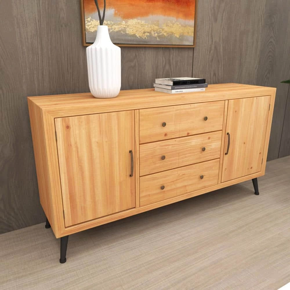 Light Brown Wood Modern Buffet with 6-Drawers by Litton Lane 6 Light Brown Wood Modern Buffet with 6-Drawers by Litton Lane - Image 4