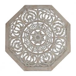 33 in. Light Gray Octagon Wood Handmade Intricately Carved Floral Coffee Table with Hollow Interior by Litton Lane -Outlet Litton Lane Store light grey litton lane coffee tables 22335 1f 1000