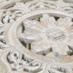 33 in. Light Gray Octagon Wood Handmade Intricately Carved Floral Coffee Table with Hollow Interior by Litton Lane -Outlet Litton Lane Store light grey litton lane coffee tables 22335 44 1000