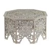 33 in. Light Gray Octagon Wood Handmade Intricately Carved Floral Coffee Table with Hollow Interior by Litton Lane -Outlet Litton Lane Store light grey litton lane coffee tables 22335 64 1000