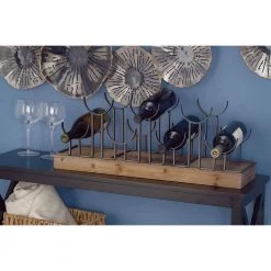 7 Bottle Brown Metal Wine Holder by Litton Lane -Outlet Litton Lane Store litton lane wine racks 22644 31 1000