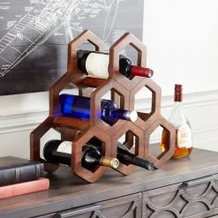 6 Bottle Brown Wood Wine Rack by Litton Lane -Outlet Litton Lane Store litton lane wine racks 28824 31 1000