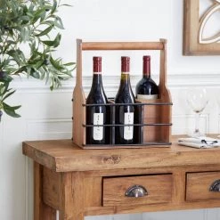 6 Bottle Brown Farmhouse Wood Wine Rack by Litton Lane 13 6 Bottle Brown Farmhouse Wood Wine Rack by Litton Lane -Outlet Litton Lane Store litton lane wine racks 39721 31 1000