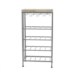 20-Bottle Gray 4-Tier Wine Shelf with Stemware Rack by Litton Lane -Outlet Litton Lane Store litton lane wine racks 74848 4f 1000