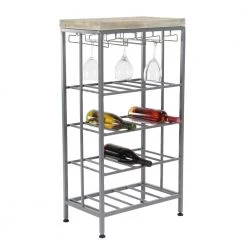 20-Bottle Gray 4-Tier Wine Shelf with Stemware Rack by Litton Lane