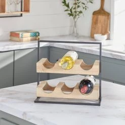 6-Bottle Brown Farmhouse Wood Wine Holder by Litton Lane -Outlet Litton Lane Store litton lane wine racks 77897 31 1000