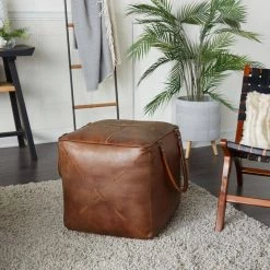 19 in. Brown Leather Rustic Stool by Litton Lane -Outlet Litton Lane Store mahogany brown litton lane bar stools 040336 31 1000