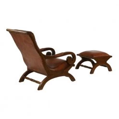 Brown Teak Wood Upholstered Leather Accent Chair with Ottoman with Scrollwork Arms and High Back (Set of 2) by Litton Lane 23 Brown Teak Wood Upholstered Leather Accent Chair with Ottoman with Scrollwork Arms and High Back (Set of 2) by Litton Lane -Outlet Litton Lane Store mahogany litton lane accent chairs 64775 1f 1000