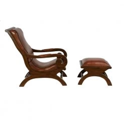 Brown Teak Wood Upholstered Leather Accent Chair with Ottoman with Scrollwork Arms and High Back (Set of 2) by Litton Lane 26 Brown Teak Wood Upholstered Leather Accent Chair with Ottoman with Scrollwork Arms and High Back (Set of 2) by Litton Lane -Outlet Litton Lane Store mahogany litton lane accent chairs 64775 76 1000