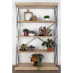 72 in. Brown Wood Industrial 5 Shelf Shelving Unit by Litton Lane -Outlet Litton Lane Store matte black natural brown litton lane bookcases bookshelves 77597 31 1000
