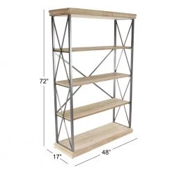 72 in. Brown Wood Industrial 5 Shelf Shelving Unit by Litton Lane -Outlet Litton Lane Store matte black natural brown litton lane bookcases bookshelves 77597 c3 1000