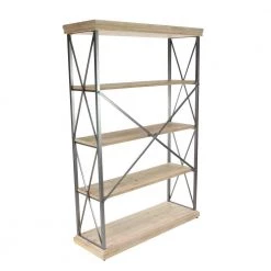 72 in. Brown Wood Industrial 5 Shelf Shelving Unit by Litton Lane -Outlet Litton Lane Store matte black natural brown litton lane bookcases bookshelves 77597 e1 1000