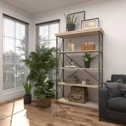 72 in. Brown Wood Industrial 5 Shelf Shelving Unit by Litton Lane -Outlet Litton Lane Store matte black natural brown litton lane bookcases bookshelves 77597 fa 1000