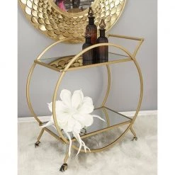 Gold Rolling 2 Mirrored Shelves Bar Cart with Wheels and Handle by Litton Lane -Outlet Litton Lane Store matte gold litton lane bar carts 65605 31 1000