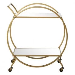 Gold Rolling 2 Mirrored Shelves Bar Cart with Wheels and Handle by Litton Lane