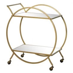 Gold Rolling 2 Mirrored Shelves Bar Cart with Wheels and Handle by Litton Lane -Outlet Litton Lane Store matte gold litton lane bar carts 65605 c3 1000