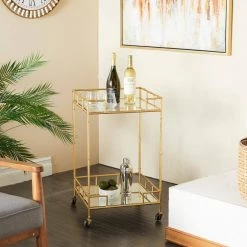 30 in. Gold Metal Traditional Bar Cart by Litton Lane -Outlet Litton Lane Store metallic gold litton lane bar carts 65572 31 1000