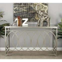 54 in. Silver Rectangle Metal Traditional Console Table by Litton Lane 21 54 in. Silver Rectangle Metal Traditional Console Table by Litton Lane -Outlet Litton Lane Store metallic silver litton lane console tables 67077 31 1000
