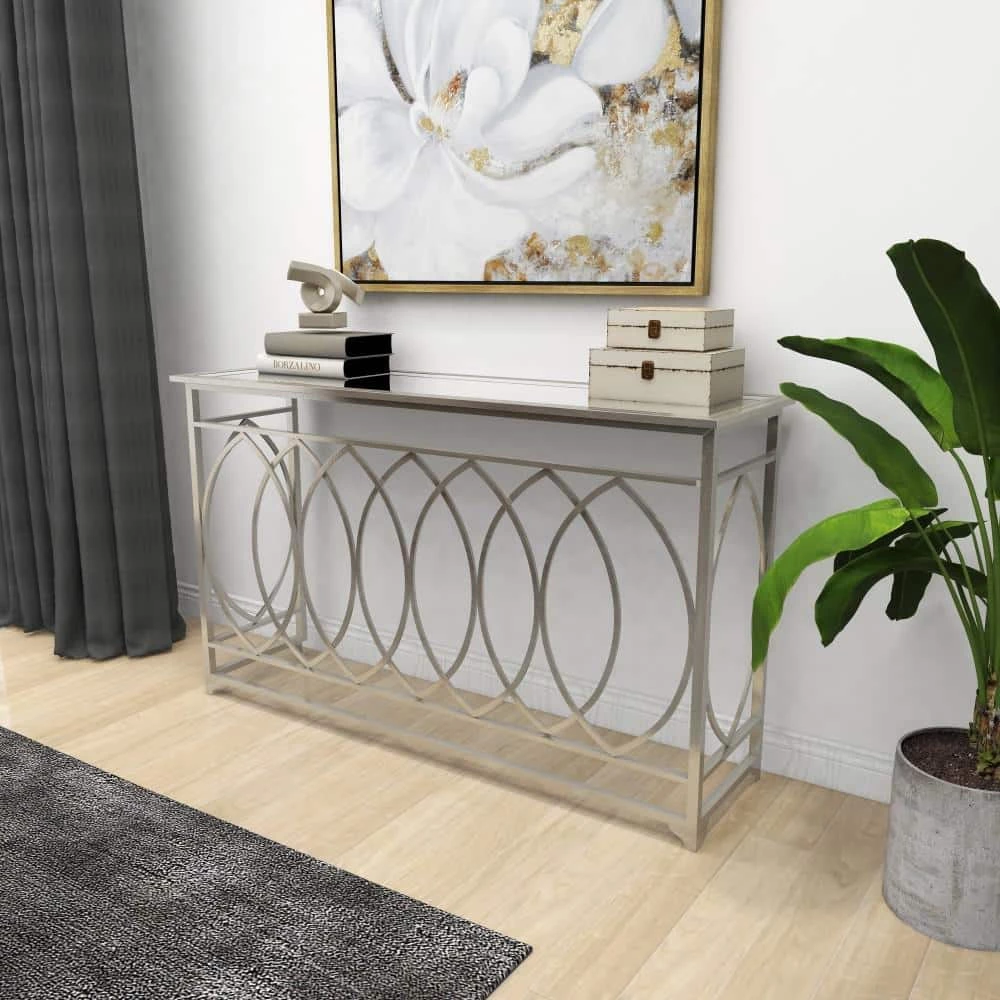 54 in. Silver Rectangle Metal Traditional Console Table by Litton Lane 7 54 in. Silver Rectangle Metal Traditional Console Table by Litton Lane - Image 5