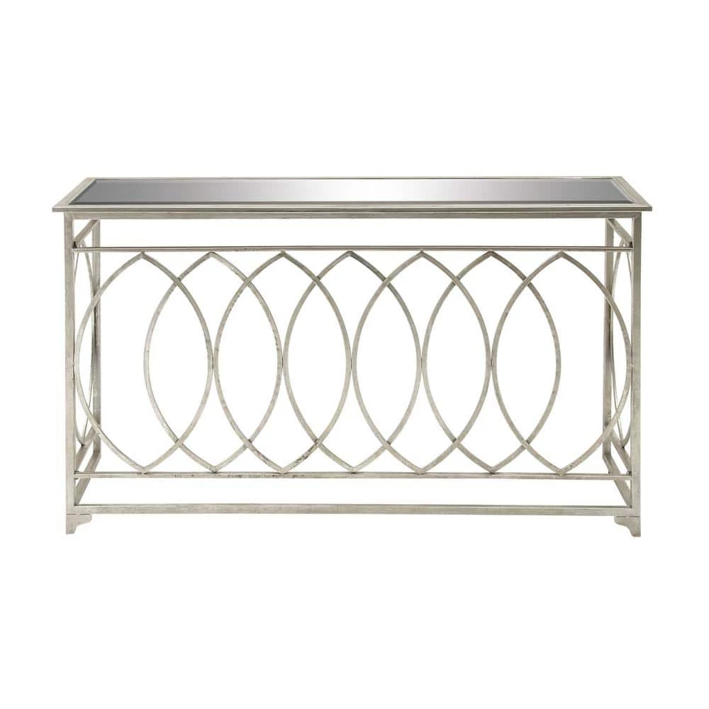 54 in. Silver Rectangle Metal Traditional Console Table by Litton Lane 3 54 in. Silver Rectangle Metal Traditional Console Table by Litton Lane