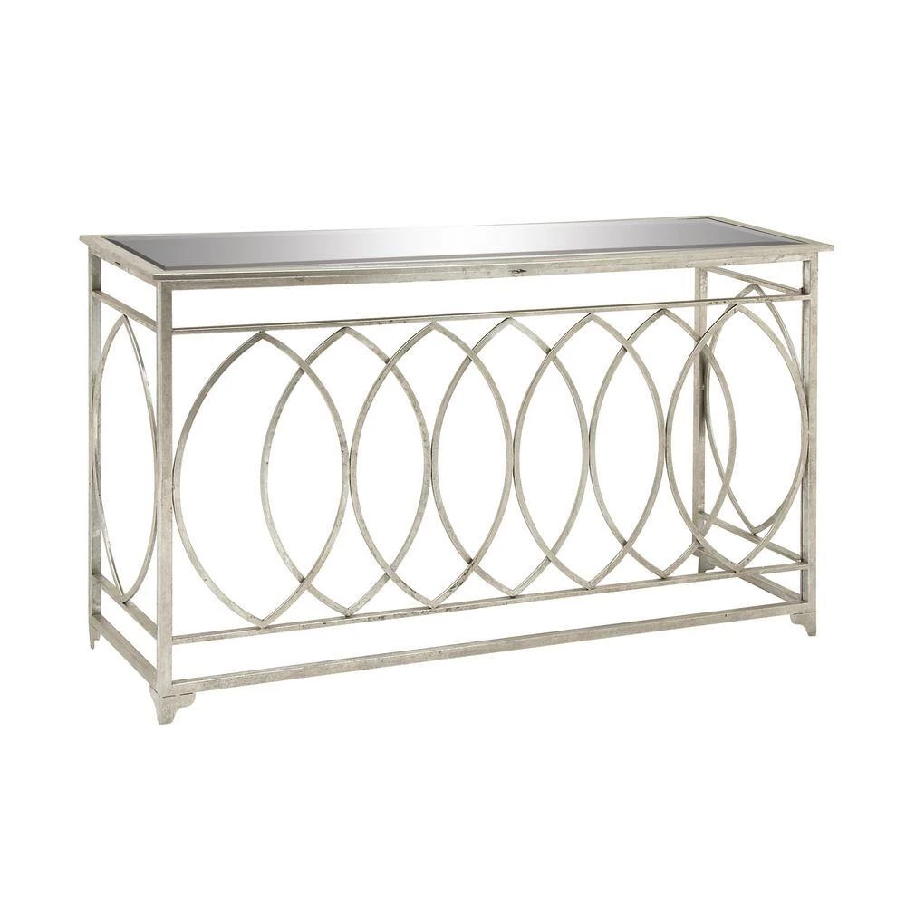 54 in. Silver Rectangle Metal Traditional Console Table by Litton Lane 4 54 in. Silver Rectangle Metal Traditional Console Table by Litton Lane - Image 2