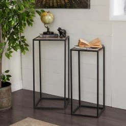 13 in. Black Square Wood End Table with Brown Tops 2-Pieces by Litton Lane -Outlet Litton Lane Store multi colored litton lane coffee tables 65624 31 1000