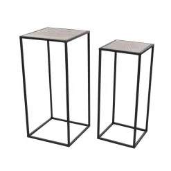 13 in. Black Square Wood End Table with Brown Tops 2-Pieces by Litton Lane