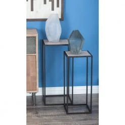 13 in. Black Square Wood End Table with Brown Tops 2-Pieces by Litton Lane -Outlet Litton Lane Store multi colored litton lane coffee tables 65624 77 1000