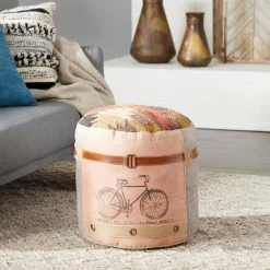 19 in. Multi Colored Canvas Rustic Pouf by Litton Lane 17 19 in. Multi Colored Canvas Rustic Pouf by Litton Lane -Outlet Litton Lane Store multi litton lane bar stools 042270 31 1000