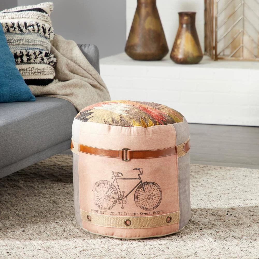 19 in. Multi Colored Canvas Rustic Pouf by Litton Lane 10 19 in. Multi Colored Canvas Rustic Pouf by Litton Lane - Image 8