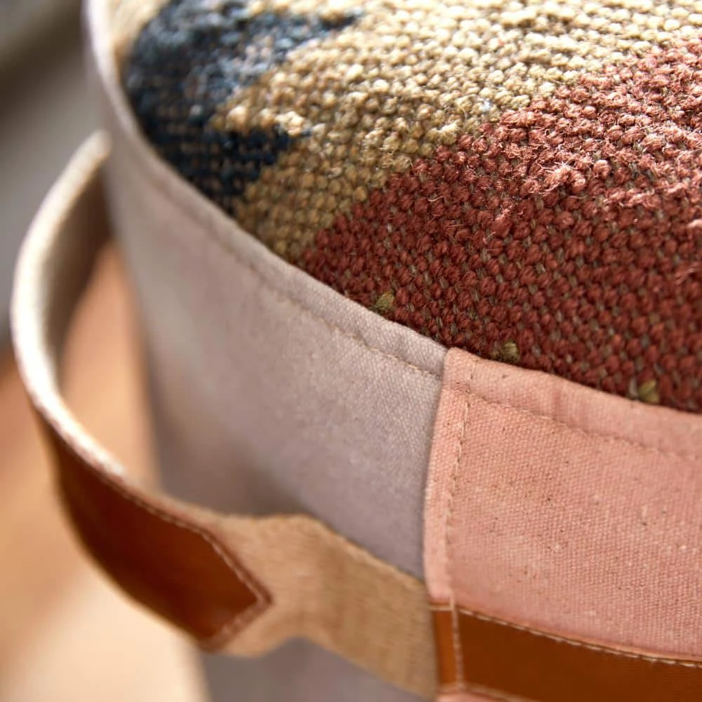 19 in. Multi Colored Canvas Rustic Pouf by Litton Lane 7 19 in. Multi Colored Canvas Rustic Pouf by Litton Lane - Image 5