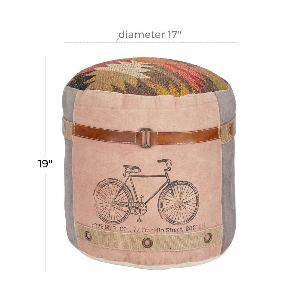 19 in. Multi Colored Canvas Rustic Pouf by Litton Lane 9 19 in. Multi Colored Canvas Rustic Pouf by Litton Lane - Image 7
