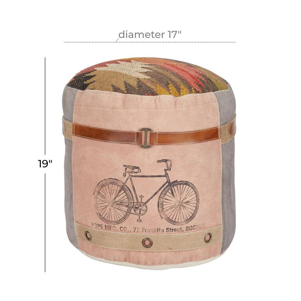 19 in. Multi Colored Canvas Rustic Pouf by Litton Lane 6 19 in. Multi Colored Canvas Rustic Pouf by Litton Lane - Image 4