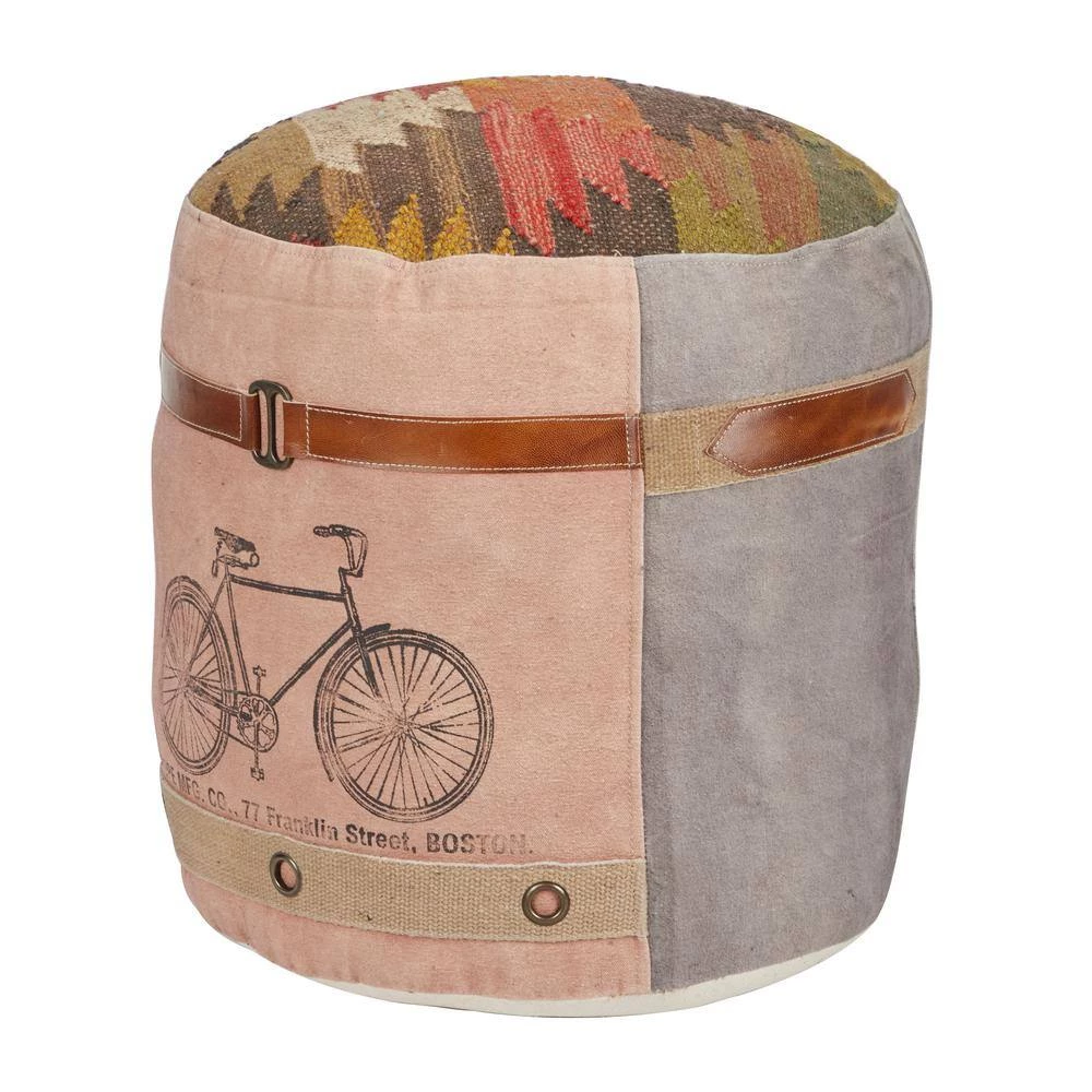 19 in. Multi Colored Canvas Rustic Pouf by Litton Lane 4 19 in. Multi Colored Canvas Rustic Pouf by Litton Lane - Image 2