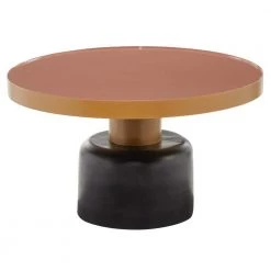 30 in. x 18 in. Round Gold and Black Metal Coffee Table with Dark Peach Enamel Inlay by Litton Lane