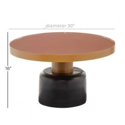 30 in. x 18 in. Round Gold and Black Metal Coffee Table with Dark Peach Enamel Inlay by Litton Lane 12 30 in. x 18 in. Round Gold and Black Metal Coffee Table with Dark Peach Enamel Inlay by Litton Lane -Outlet Litton Lane Store multi litton lane coffee tables 18341 76 1000