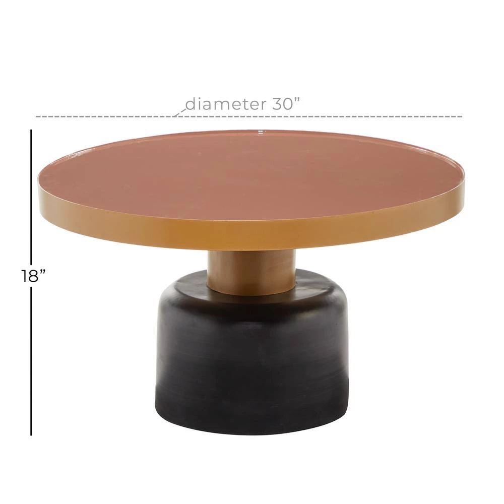 30 in. x 18 in. Round Gold and Black Metal Coffee Table with Dark Peach Enamel Inlay by Litton Lane 7 30 in. x 18 in. Round Gold and Black Metal Coffee Table with Dark Peach Enamel Inlay by Litton Lane - Image 5