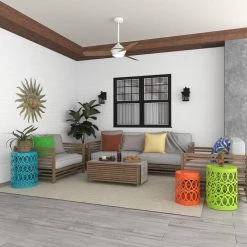 16 in. Multi Colored Round Iron Indoor Outdoor Stackable Nesting End Table with Laser Carved Trellis Design 3-Pieces by Litton Lane -Outlet Litton Lane Store multi litton lane coffee tables 29028 44 1000