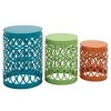 16 in. Multi Colored Round Iron Indoor Outdoor Stackable Nesting End Table with Laser Carved Trellis Design 3-Pieces by Litton Lane -Outlet Litton Lane Store multi litton lane coffee tables 29028 64 1000