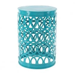16 in. Multi Colored Round Iron Indoor Outdoor Stackable Nesting End Table with Laser Carved Trellis Design 3-Pieces by Litton Lane -Outlet Litton Lane Store multi litton lane coffee tables 29028 77 1000