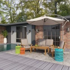 16 in. Multi Colored Round Iron Indoor Outdoor Stackable Nesting End Table with Laser Carved Trellis Design 3-Pieces by Litton Lane -Outlet Litton Lane Store multi litton lane coffee tables 29028 fa 1000