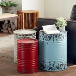 16 in. Multi Colored Cylinder Metal End Table with 3-Pieces by Litton Lane -Outlet Litton Lane Store multi litton lane coffee tables 55401 31 1000